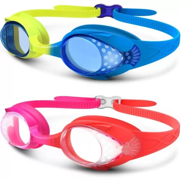 OutdoorMaster Kids Swim Goggles 2 Pack  Quick Adjustable Strap Swimming Goggles for Kids2 Packe