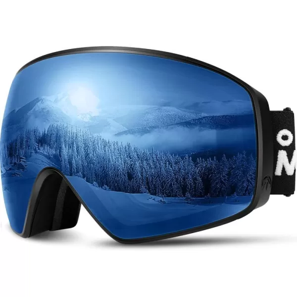 OutdoorMaster Ski Goggles Horizon  Snowboard Goggles with Ultra View Frameless Interchangeable Magnetic LensVlt 14  Blackframe Revo Light Blue Lens