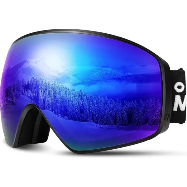 OutdoorMaster Ski Goggles Horizon  Snowboard Goggles with Ultra View Frameless Interchangeable Magnetic LensVlt 15  Blackframe Revo Blue Lens