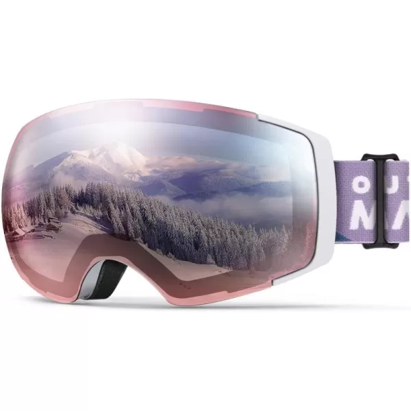 OutdoorMaster Ski Goggles PRO  Frameless Interchangeable Lens 100 UV400 Protection Snow Goggles for Men amp WomenA2whiteframe Pinklens Vlt28