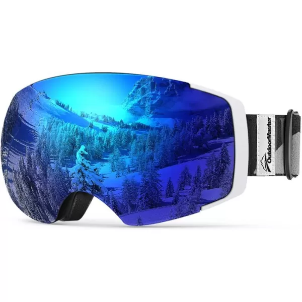 OutdoorMaster Ski Goggles PRO  Frameless Interchangeable Lens 100 UV400 Protection Snow Goggles for Men amp WomenWhiteframe Revobluelens Vlt15