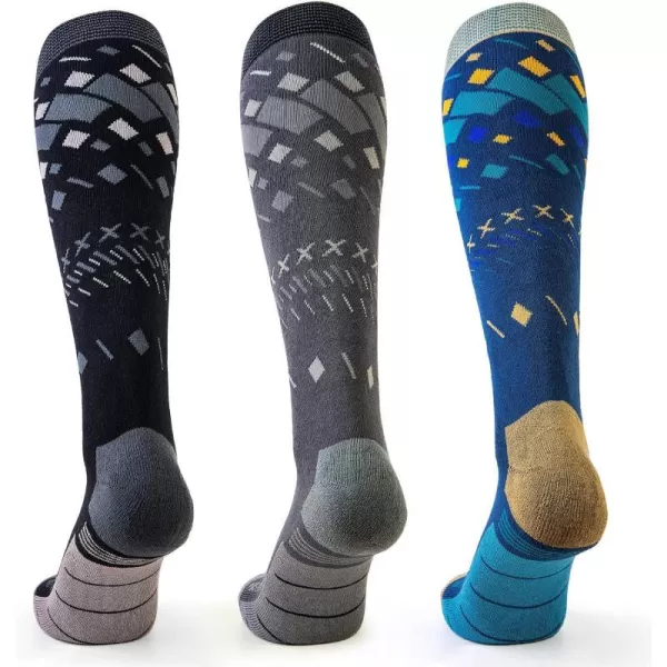 OutdoorMaster Ski Socks 2Pair Pack Skiing and Snowboarding Socks for Men amp Women with Over the Calf Design wNonSlip Cuff3packblackampgreyampblue