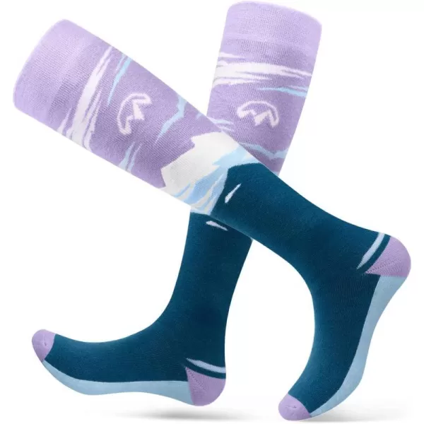 OutdoorMaster Ski Socks 2Pair Pack Skiing and Snowboarding Thermal Socks for Women Over The Calf NonSlip CuffLavender