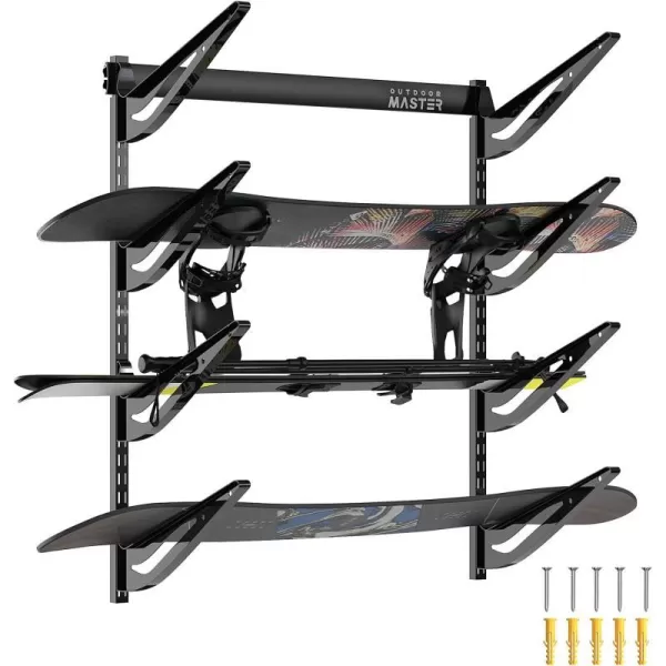 OutdoorMaster Snowboard  Ski Wall Storage Rack 4 Pairs SnowboardsSki Display Rack Wall Mount Storage for Home Room GarageOutdoorMaster Snowboard  Ski Wall Storage Rack 4 Pairs SnowboardsSki Display Rack Wall Mount Storage for Home Room Garage