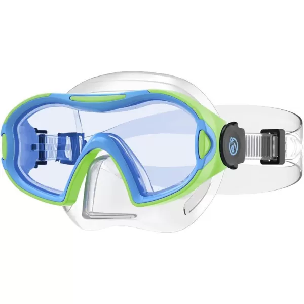 OutdoorMaster Stingray Kids Swim Goggles with Nose Cover Swim Diving Mask for Kids Antifog Swimming Goggles for Boys and Girls Age 512Green Frameclear Blue Lens