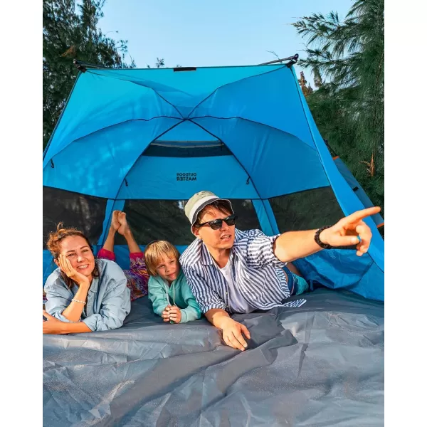 OutdoorMaster Beach Tent for 34 Person  Easy Setup and Portable Beach Shade Sun Shelter Canopy with UPF 50 UV Protection Removable Skylight Family SizeBlue