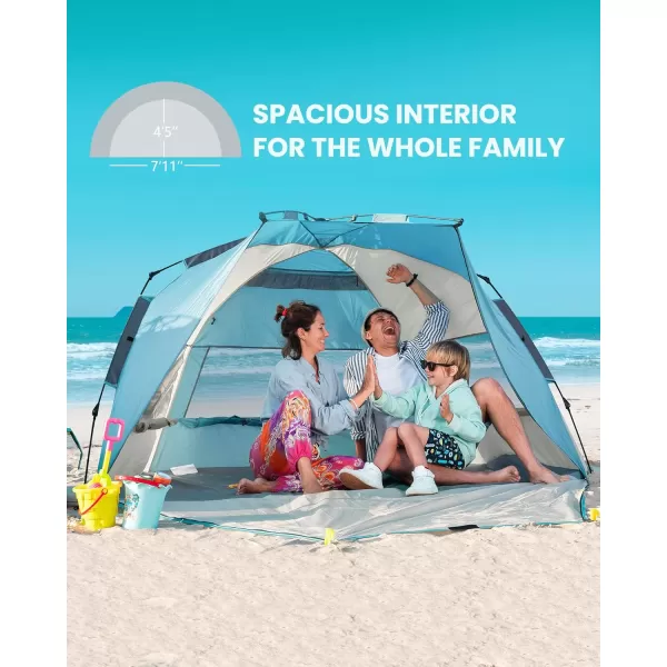 OutdoorMaster Beach Tent for 34 Person  Easy Setup and Portable Beach Shade Sun Shelter Canopy with UPF 50 UV Protection Removable Skylight Family SizeCancun Seashore