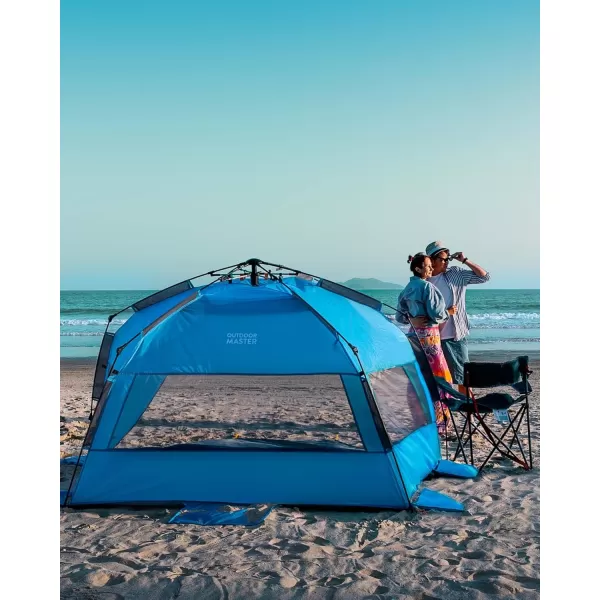 OutdoorMaster Beach Tent for 34 Person  Easy Setup and Portable Beach Shade Sun Shelter Canopy with UPF 50 UV Protection Removable Skylight Family SizeBlue