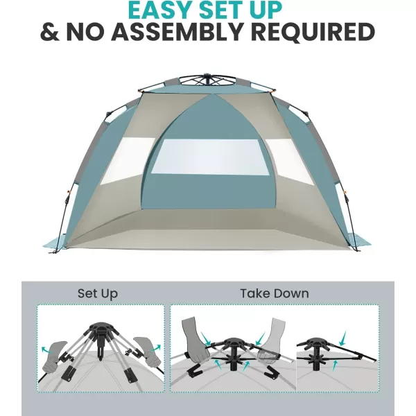 OutdoorMaster Beach Tent for 34 Person  Easy Setup and Portable Beach Shade Sun Shelter Canopy with UPF 50 UV Protection Removable Skylight Family SizeCancun Seashore