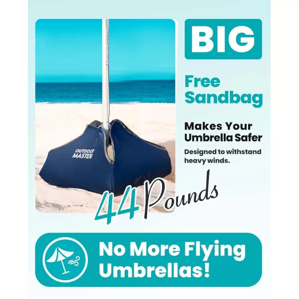 OutdoorMaster Beach Umbrella with Sand Bag  65ft Beach Umbrella with Sand Anchor UPF 50 PU Coating with Carry Bag for Patio and Outdoor  Navy StripedA01 Navy Striped