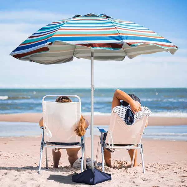 OutdoorMaster Beach Umbrella with Sand Bag  65ft Beach Umbrella with Sand Anchor UPF 50 PU Coating with Carry Bag for Patio and Outdoor  Navy StripedBlueRed Striped