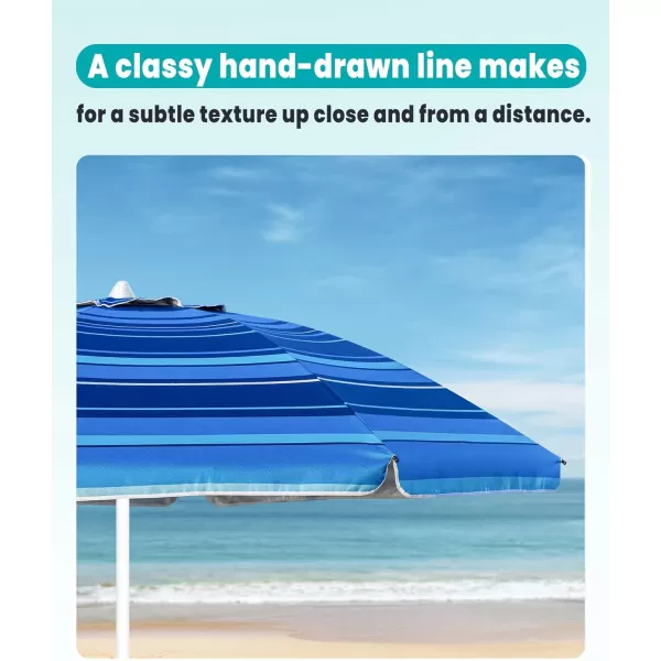 OutdoorMaster Beach Umbrella with Sand Bag  65ft Beach Umbrella with Sand Anchor UPF 50 PU Coating with Carry Bag for Patio and Outdoor  Navy StripedDark Blue Striped