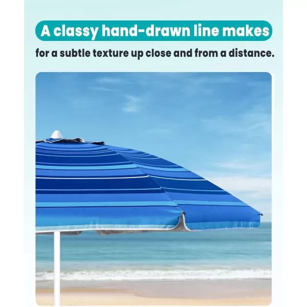 OutdoorMaster Beach Umbrella with Sand Bag  65ft Beach Umbrella with Sand Anchor UPF 50 PU Coating with Carry Bag for Patio and Outdoor  Navy StripedNew VersionDark Blue Striped with Cup Holder