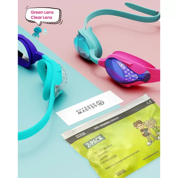 OutdoorMaster Kids Swim Goggles 2 Pack  Quick Adjustable Strap Swimming Goggles for Kids  A2 Packblue Pink