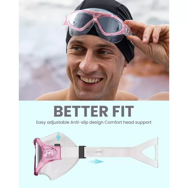 OutdoorMaster Swim Mask  Wide View Swimming Mask ampamp Goggles Antifog Waterproof BlackPink Frame Mirror Len