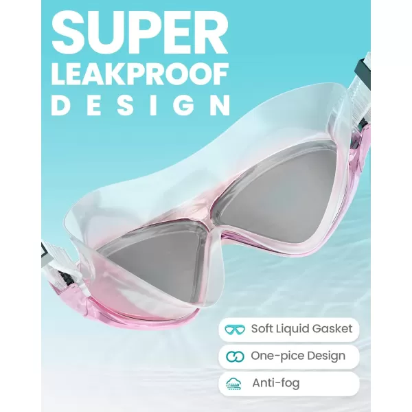 OutdoorMaster Swim Mask  Wide View Swimming Mask ampamp Goggles Antifog Waterproof BlackPink Frame Mirror Len