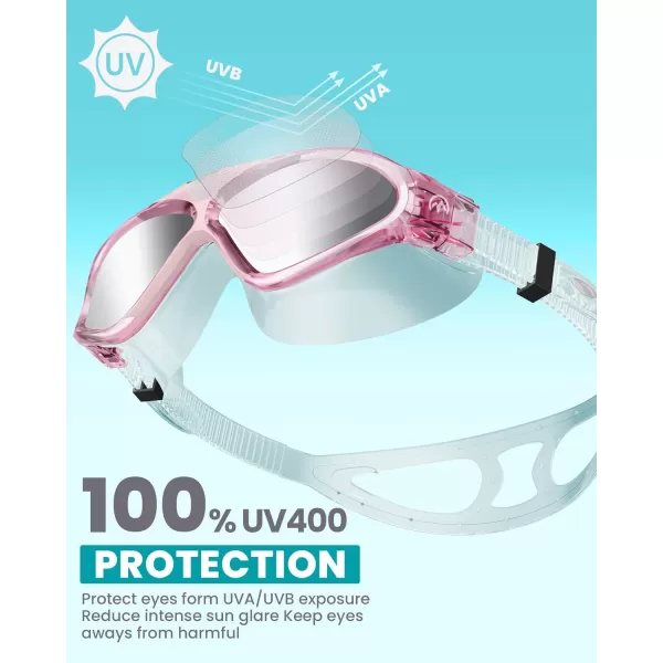 OutdoorMaster Swim Mask  Wide View Swimming Mask ampamp Goggles Antifog Waterproof BlackPink Frame Mirror Len