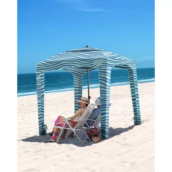 Qipi Beach Cabana  Easy to Set Up Canopy Waterproof Portable 6 x 6 Beach Shelter Included Side Wall Shade with UPF 50 UV Protection Ultimate Sun Umbrella  for Kids Family ampamp FriendsBalmy Waves