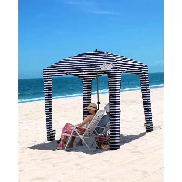 Qipi Beach Cabana  Easy to Set Up Canopy Waterproof Portable 6 x 6 Beach Shelter Included Side Wall Shade with UPF 50 UV Protection Ultimate Sun Umbrella  for Kids Family ampamp FriendsSailor Stripes