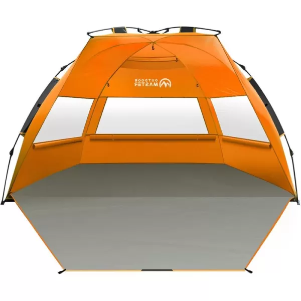 OutdoorMaster Beach Tent for 34 Person  Easy Setup and Portable Beach Shade Sun Shelter Canopy with UPF 50 UV Protection Removable Skylight Family SizeOrange