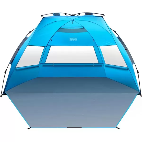 OutdoorMaster Beach Tent for 34 Person  Easy Setup and Portable Beach Shade Sun Shelter Canopy with UPF 50 UV Protection Removable Skylight Family SizeBlue