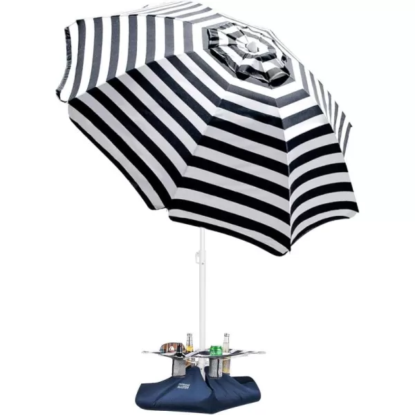 OutdoorMaster Beach Umbrella with Sand Bag  65ft Beach Umbrella with Sand Anchor UPF 50 PU Coating with Carry Bag for Patio and Outdoor  Navy StripedB01 New VersionNavy Striped with Cup Holder