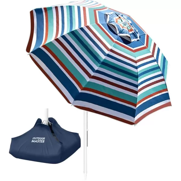 OutdoorMaster Beach Umbrella with Sand Bag  65ft Beach Umbrella with Sand Anchor UPF 50 PU Coating with Carry Bag for Patio and Outdoor  Navy StripedBlueRed Striped