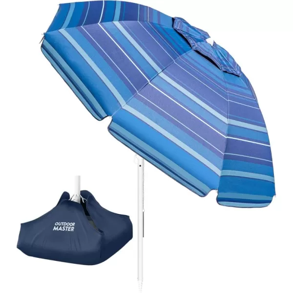 OutdoorMaster Beach Umbrella with Sand Bag  65ft Beach Umbrella with Sand Anchor UPF 50 PU Coating with Carry Bag for Patio and Outdoor  Navy StripedDark Blue Striped