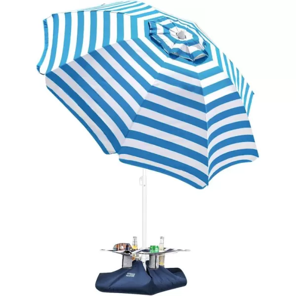 OutdoorMaster Beach Umbrella with Sand Bag  65ft Beach Umbrella with Sand Anchor UPF 50 PU Coating with Carry Bag for Patio and Outdoor  Navy StripedNew VersionBlue Striped with Cup Holder