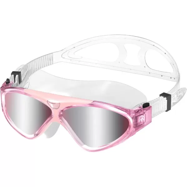 OutdoorMaster Swim Mask  Wide View Swimming Mask ampamp Goggles Antifog Waterproof BlackPink Frame Mirror Len