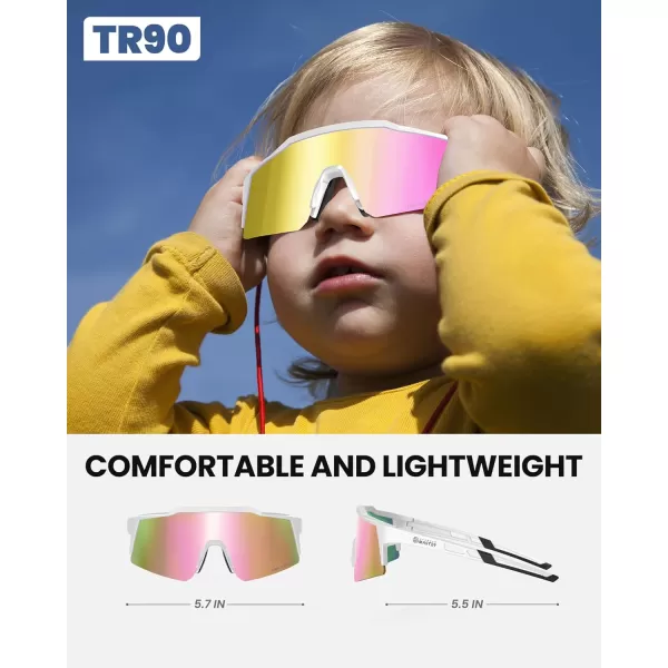 OutdoorMaster Hawk Kids Polarized Sunglasses Kids Baseball Sunglasses with UV Protection for Girls ampamp Boys 614White Framerevo Pink