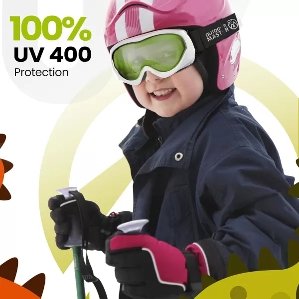 OutdoorMaster Kids Ski Goggles  Helmet Compatible Snow Goggles for Boys ampamp Girls with 100 UV ProtectionBrightgreenlens Vlt 77