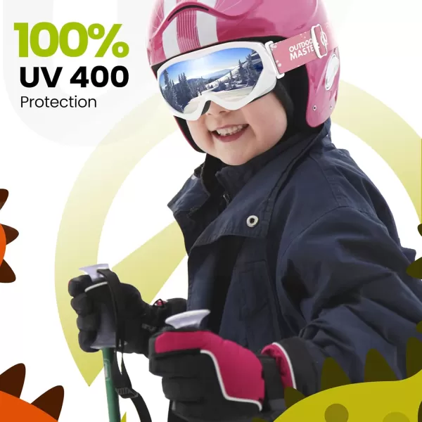 OutdoorMaster Kids Ski Goggles  Helmet Compatible Snow Goggles for Boys ampamp Girls with 100 UV ProtectionVlt 10 White Frame Grey Lens