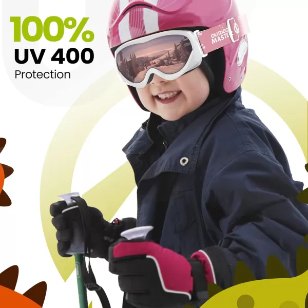 OutdoorMaster Kids Ski Goggles  Helmet Compatible Snow Goggles for Boys ampamp Girls with 100 UV ProtectionVlt 28 White Frame Rose Red Lens