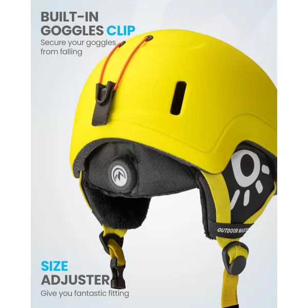OutdoorMaster Kids Ski Helmet Snowboard Helmet for Boys Girls ampamp Youth Durable PC Shell Protective EPS Foam ampamp 12 Cooling Vents Dial Fit Snow Helmet Certified Snow Sport Helmet Snowboarding HelmetMatte Yellow