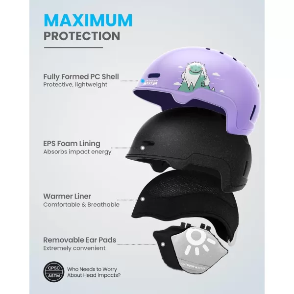 OutdoorMaster Kids Ski Helmet and Goggles Set Snowboard Helmet Durable PC Shell ampamp EPS Foam Snow Helmet 12 Cooling Vents Dial Fit Skiing Helmet SafetyCertified Snow Sport Helmets for Boys ampamp GirlsPale Violet