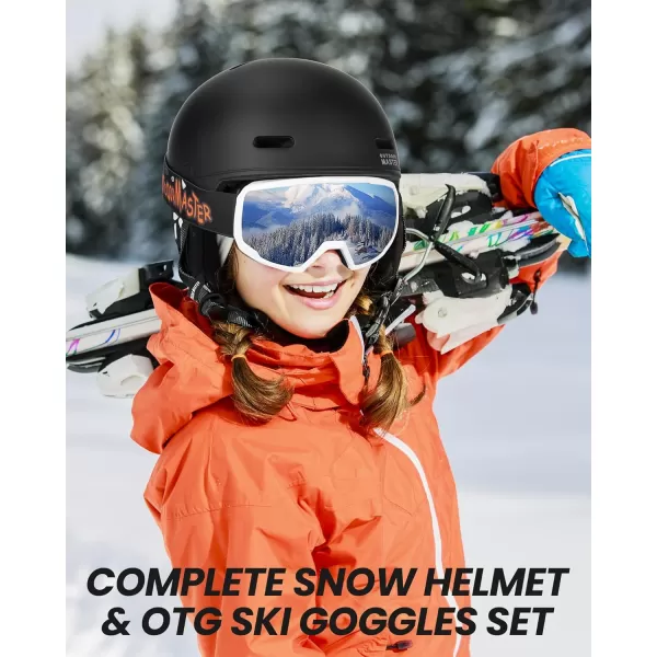 OutdoorMaster Kids Ski Helmet and Goggles Set Snowboard Helmet Durable PC Shell ampamp EPS Foam Snow Helmet 12 Cooling Vents Dial Fit Skiing Helmet SafetyCertified Snow Sport Helmets for Boys ampamp GirlsMatte Black