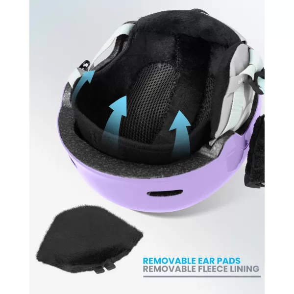 OutdoorMaster Kids Ski Helmet and Goggles Set Snowboard Helmet Durable PC Shell ampamp EPS Foam Snow Helmet 12 Cooling Vents Dial Fit Skiing Helmet SafetyCertified Snow Sport Helmets for Boys ampamp GirlsPale Violet