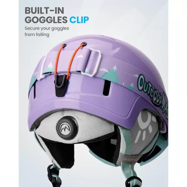 OutdoorMaster Kids Ski Helmet and Goggles Set Snowboard Helmet Durable PC Shell ampamp EPS Foam Snow Helmet 12 Cooling Vents Dial Fit Skiing Helmet SafetyCertified Snow Sport Helmets for Boys ampamp GirlsPale Violet