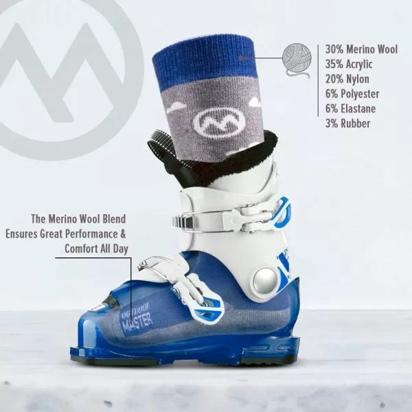 OutdoorMaster Kids Ski Socks  Merino Wool Blend Over the Calf DesignBlue gray