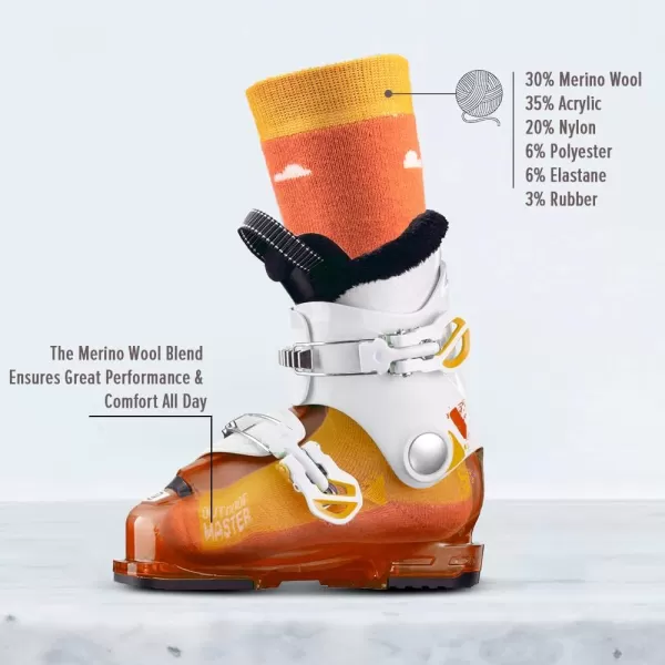 OutdoorMaster Kids Ski Socks  Merino Wool Blend Over the Calf DesignCarrot Orange  2 Pack