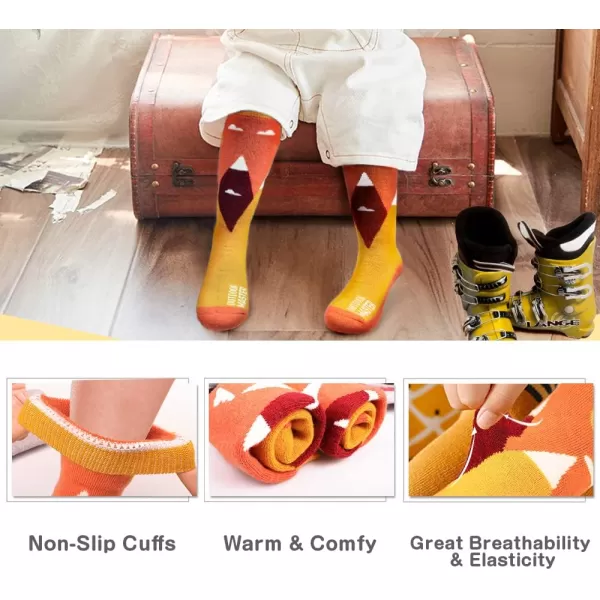OutdoorMaster Kids Ski Socks  Merino Wool Blend Over the Calf DesignCarrot Orange  2 Pack