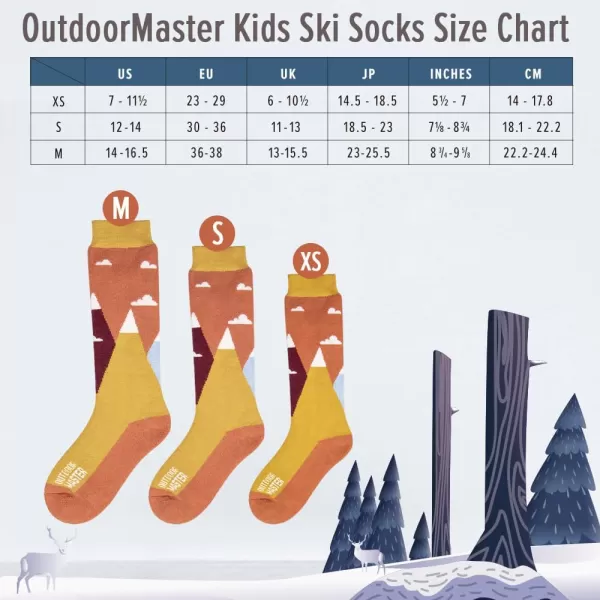 OutdoorMaster Kids Ski Socks  Merino Wool Blend Over the Calf DesignCarrot Orange  2 Pack