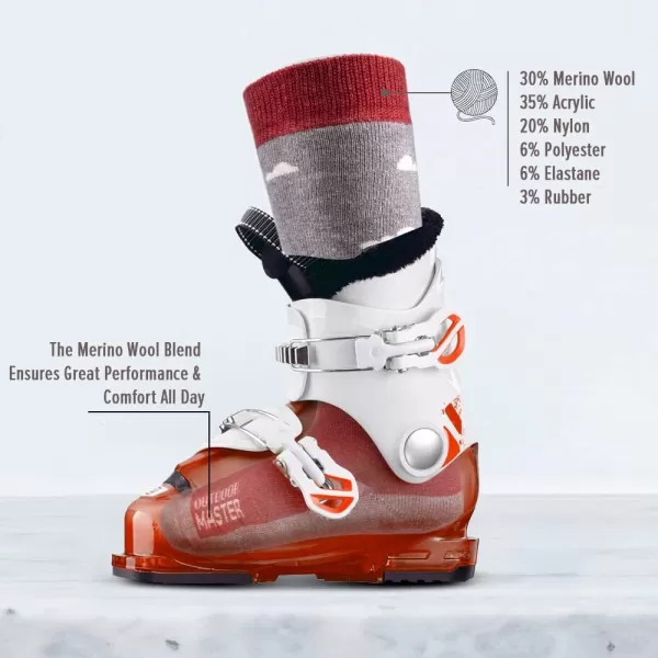 OutdoorMaster Kids Ski Socks  Merino Wool Blend Over the Calf DesignChristmas  2 Pack