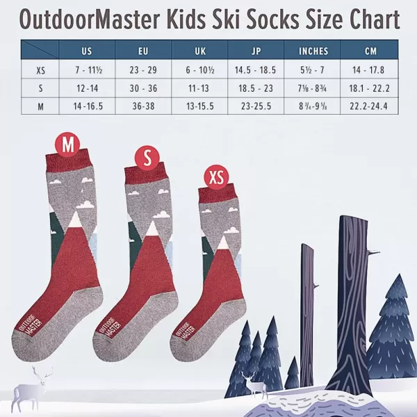 OutdoorMaster Kids Ski Socks  Merino Wool Blend Over the Calf DesignChristmas  2 Pack