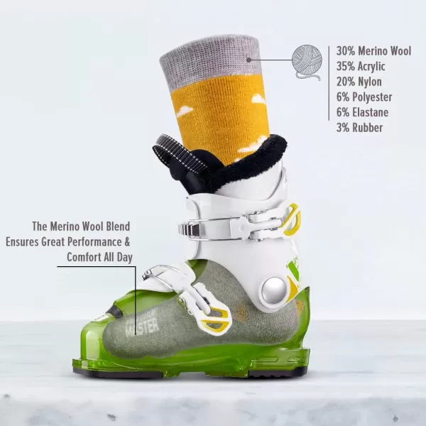 OutdoorMaster Kids Ski Socks  Merino Wool Blend Over the Calf DesignDust Gray  2 Pack