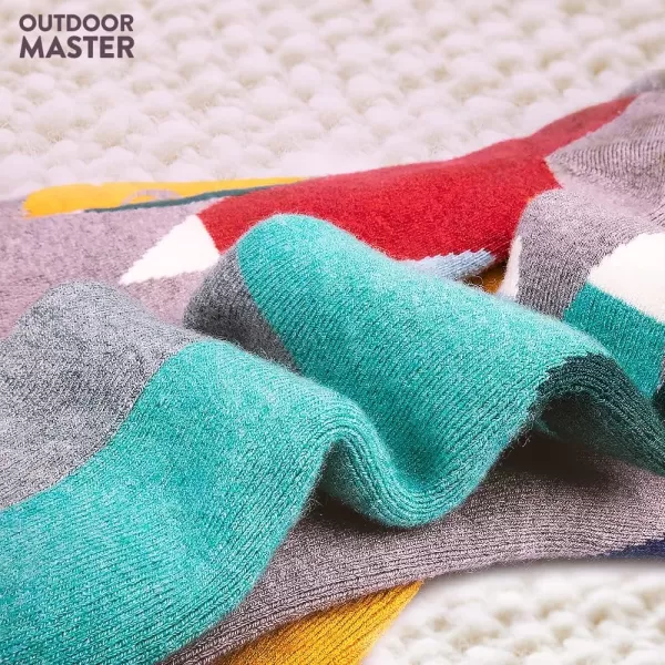 OutdoorMaster Kids Ski Socks  Merino Wool Blend Over the Calf DesignDust Gray  Blue Mountains  Woodland Green