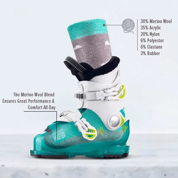 OutdoorMaster Kids Ski Socks  Merino Wool Blend Over the Calf DesignDust Gray  Blue Mountains  Woodland Green
