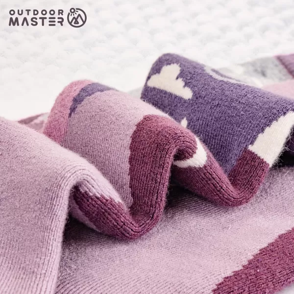 OutdoorMaster Kids Ski Socks  Merino Wool Blend Over the Calf DesignPurple Gray