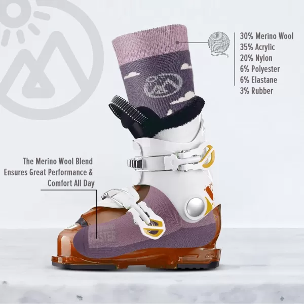 OutdoorMaster Kids Ski Socks  Merino Wool Blend Over the Calf DesignPurple Gray
